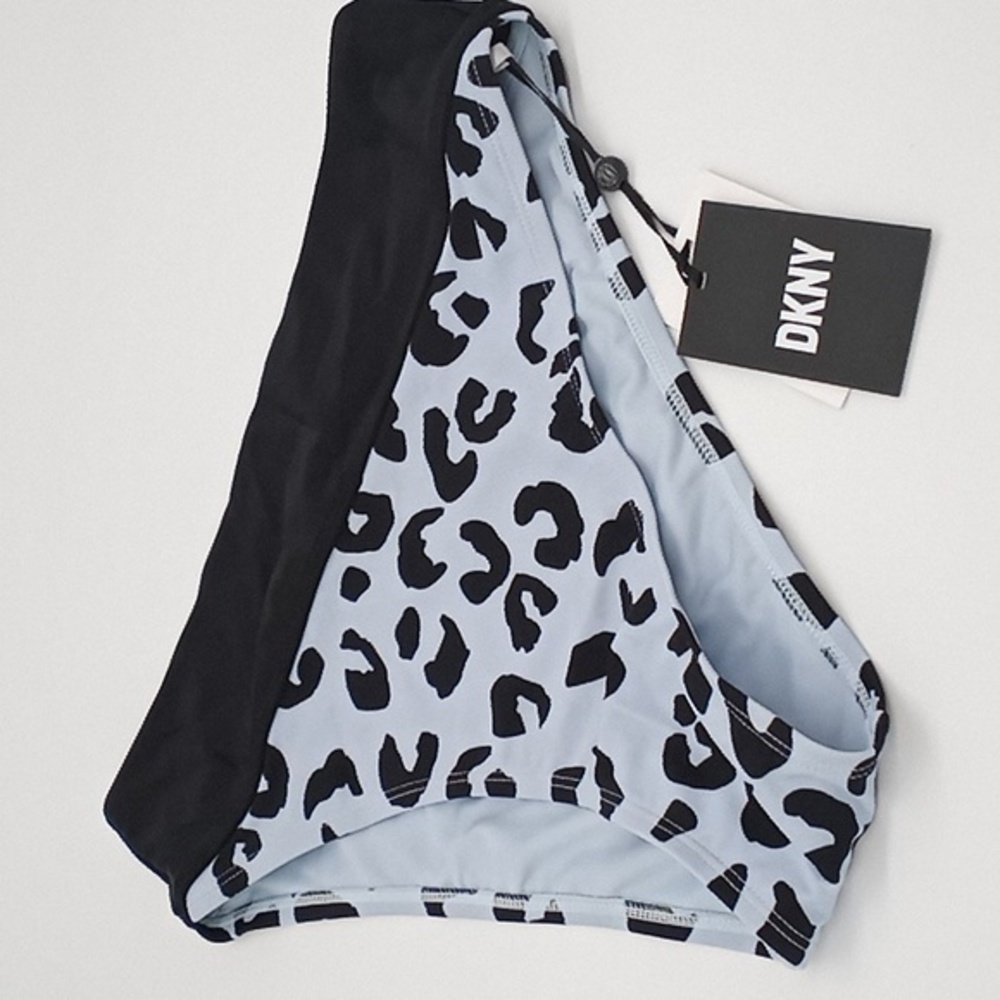 DKNY Block Leopard Print High Waist Bikini Bottom‎ Light Blue